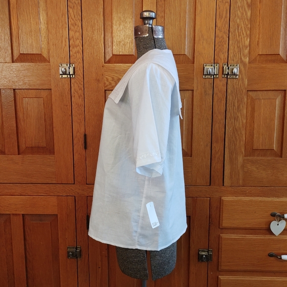 Vintage Karen Scott white embroidered sailor statement collar short sleeve top - Picture 3 of 11